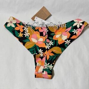 Volcom Floral Bikini Boho Bottom Medium Colorful orange pink black NEW with tags